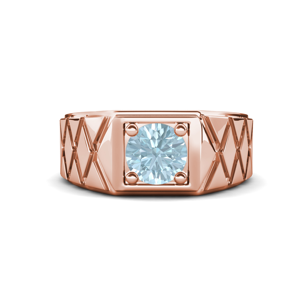 Jabari 0.87 ct Aquamarine (6.50 mm) Criss Cross Design Shank Solitaire Men Band (9.5 mm) 